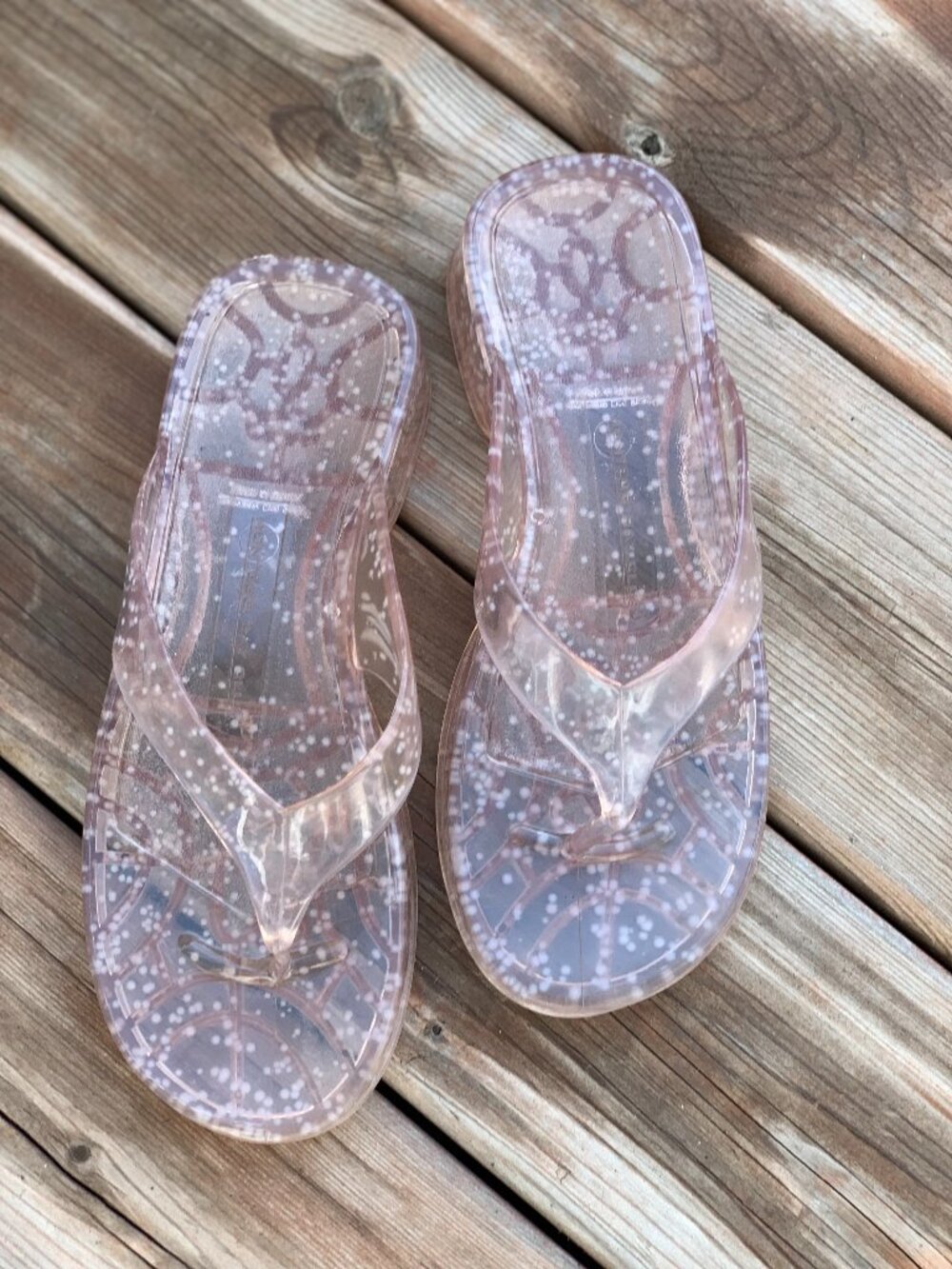Vintage Montego Bay Club Sandals 10 Clear Plastic Jelly Slip Ons Flat Flip Flops